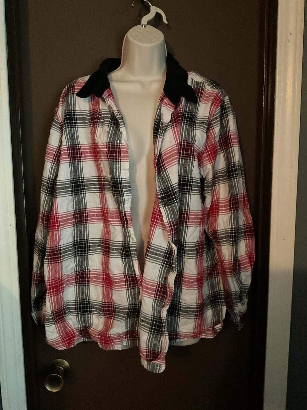 Vintage 90s INC International Concepts Plaid Flannel Shirt L Corduroy Collar - ,